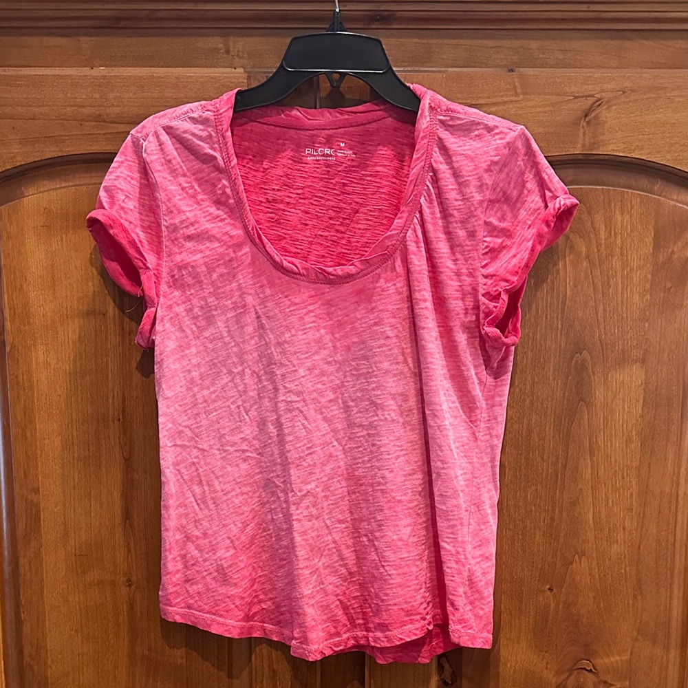 Pilcro Hot Pink Scoop Neck Short Sleeve Tee